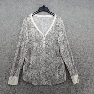 Time and Tru Shirt Womens 3XL 22‎ White Gray Snake Skin Waffle Weave Henley